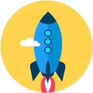 Rocket launching icon with yellow background to show growth