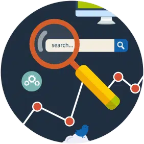 Digital Marketing icon of magnifying glass over Google search bar