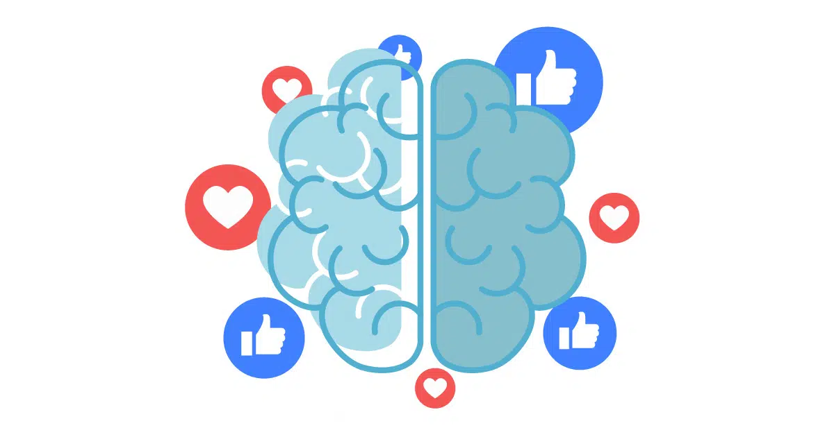 Illustration of blue brain and social media icons