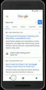 Screenshot of Google search of buy a car with queries