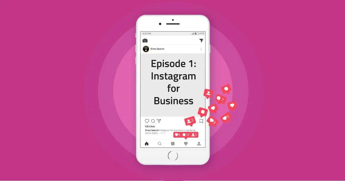 Mobile phone with Instagram for business and like icons, on pink background