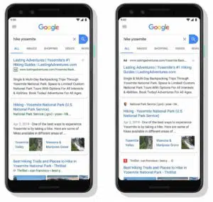 Mobile screens with Google organic search and websites