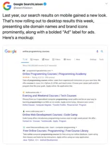 Google Twitter screenshot with search engine results