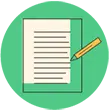 Green circle with pencil and lined paper icon