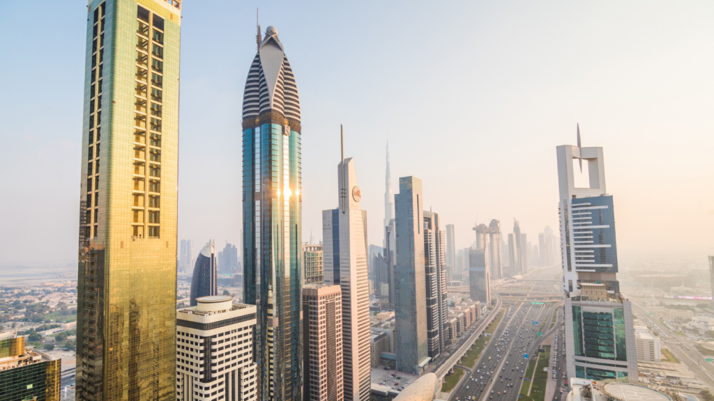 Dubai High Street as seen from atop a skuyscraper